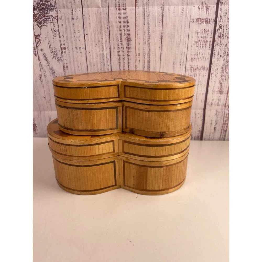 Heart Primitives Antique Style Cardboard Nesting Boxes 2pc Set Natural Red